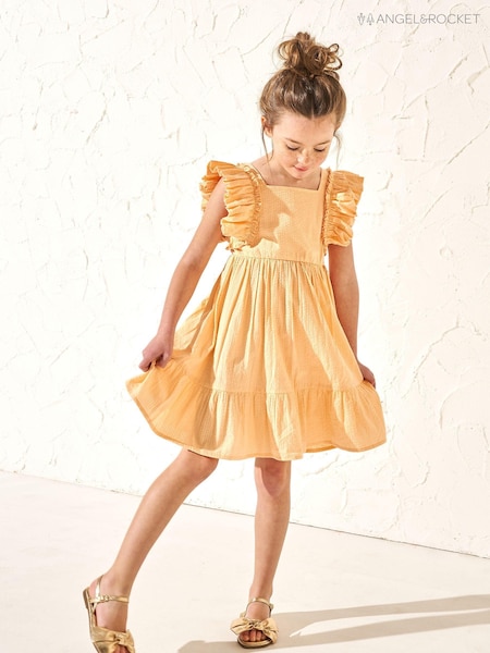 Angel & Rocket Orange 100% Cotton Simone Textured Ruffle Dress (B65087) | €17.50 - €20