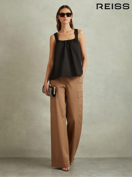 Reiss Black Corey Cotton Ruched Strap Top (B65096) | €134