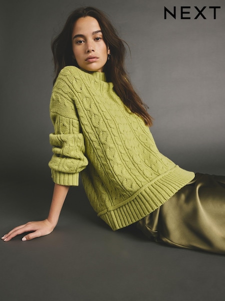 Green Lime 100% Lambswool Premium Cable Knitted Jumper (B65102) | €49