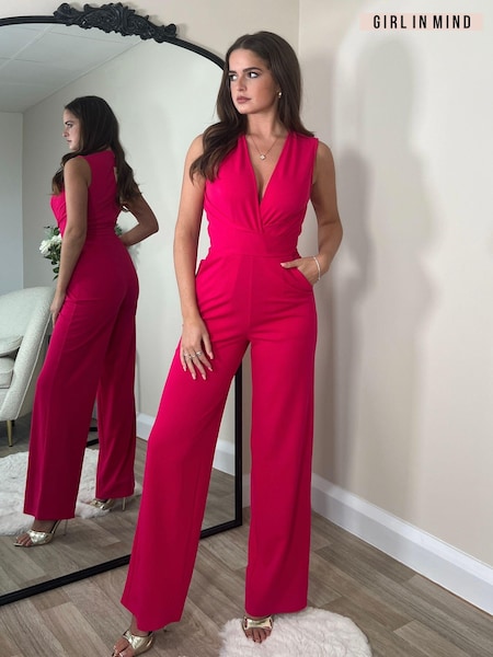 Girl In Mind Pink Mable Twist Front Wide Leg Jumpsuit (B65104) | €25