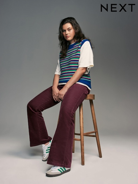 Burgundy Hourglass Cord Flared Trousers (B65105) | AED95