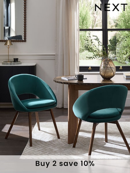 Set of 2 Soft Velvet Marine Blue Hewitt Upholstered Dark Wood Leg Dining Chairs (B65170) | €395