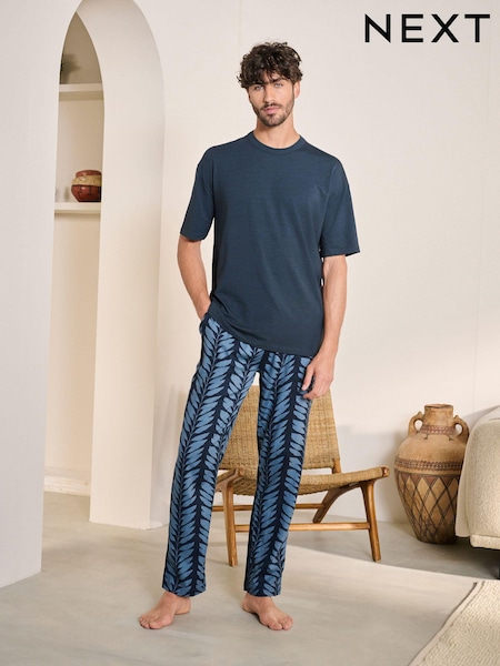 Navy Blue Scion Floral Modal Premium Short Sleeve Pyjamas Set (B65212) | AED74