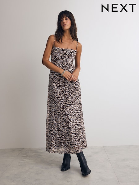 Leopard Print Mesh Floral Cami Slip Dress (B65237) | R$ 425