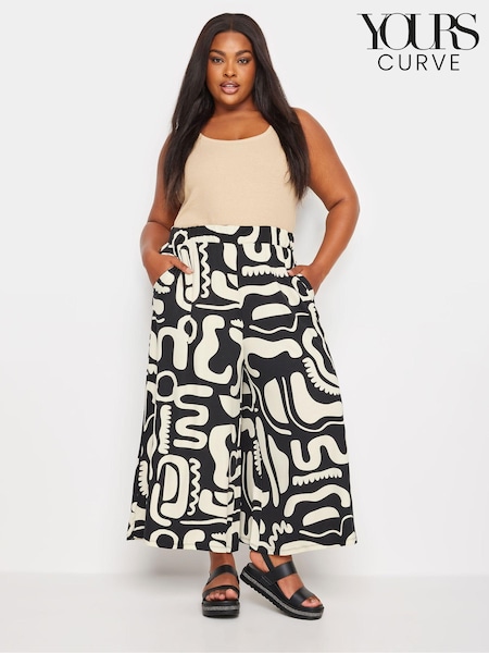 Yours Curve Black Dark Jersey Midaxi Culottes (B65258) | $42