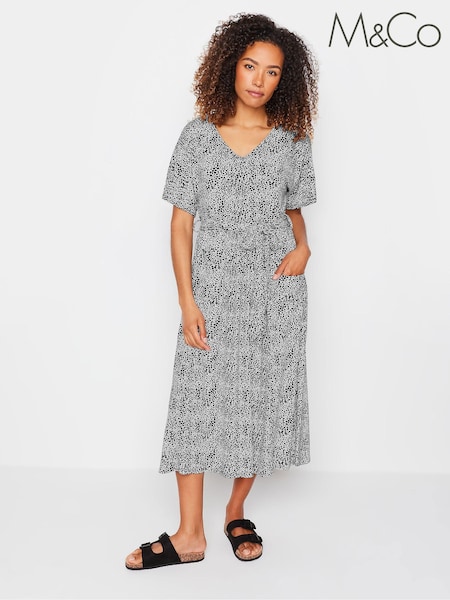 Negru - M&Co Tie Waist Dress (B65281) | 121 LEI