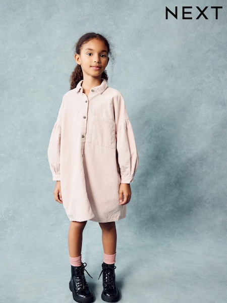 Soft Pink Cord Shirt 100% Cotton Dress (3-16yrs) (B65289) | 65 QAR - 83 QAR