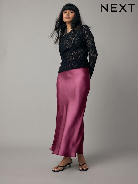 Mauve Pink Satin Midi Skirt (B65310) | €8