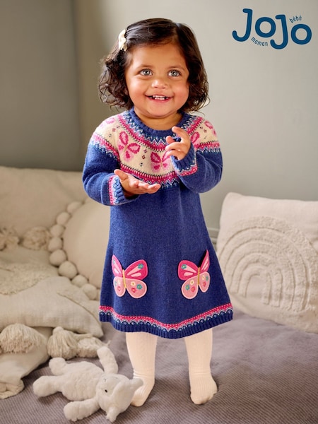 أزرق - دنيم بتصميم فراشة - Jojo Maman Bébé Knitted Dress (B65357) | ‏238 ر.س.‏