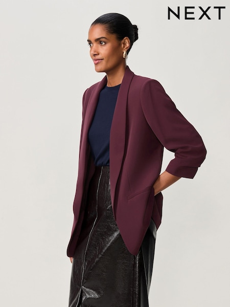 Burgundy Relaxed Ruched Sleeve Blazer (B65456) | $76