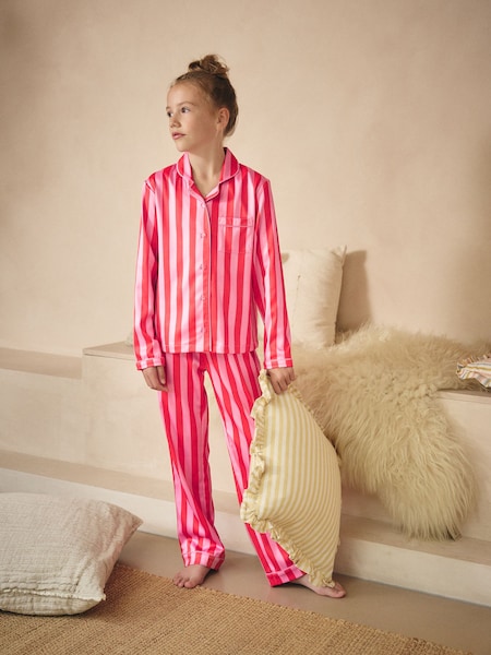 Red/Pink Button Stripe Through Pyjamas (6-16yrs) (B65638) | AED85 - AED114