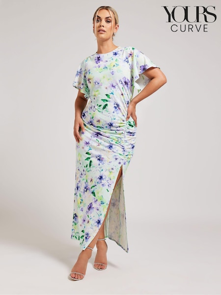 Зеленый - Yours Curve Floral Print Gathered Dress (B65645) | €70
