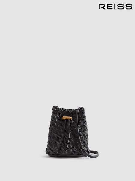 Reiss Black Berti Woven Leather Bucket Bag (B65729) | €140
