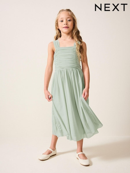 Sage Green Mesh Flower Girl Occasion Dress (6-16yrs) (B65828) | 117 QAR - 138 QAR