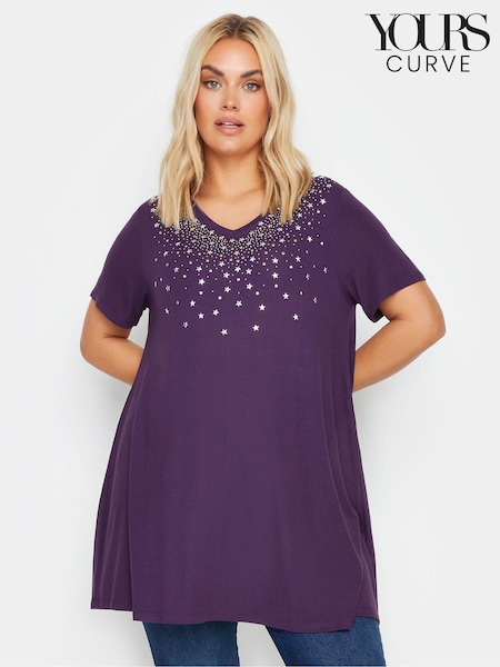 Yours Curve Star Stud Embellished Top (B65842) | 194 LEI