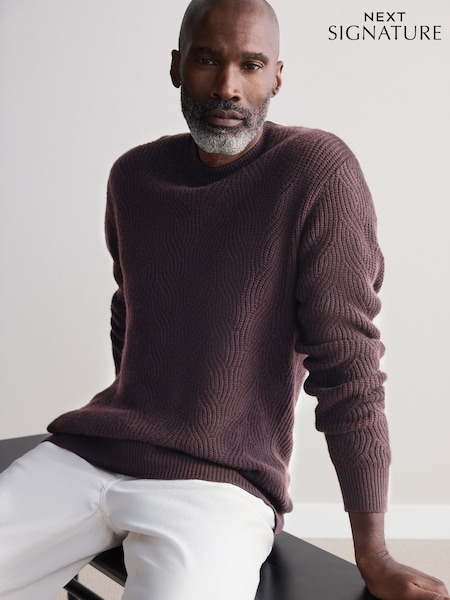 Burgundy Red Regular Fit Signature Lambswool/Cashmere Blend Crew Jumper (B65882) | $127 - $130
