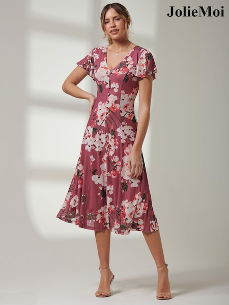 Violet - Jolie Moi Rella Mâneci scurte Mesh Rochie lungă (B65920) | 196 LEI