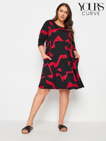 Yours Curve Black Abstract Print Pocket Dress (B65931) | R$ 305