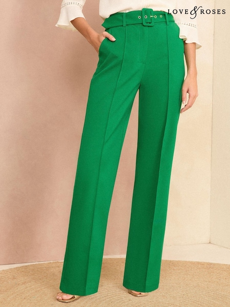 Verde Cu curea - Croit Pantaloni largi cu talie înaltă Love &Roses (B66002) | 313 LEI