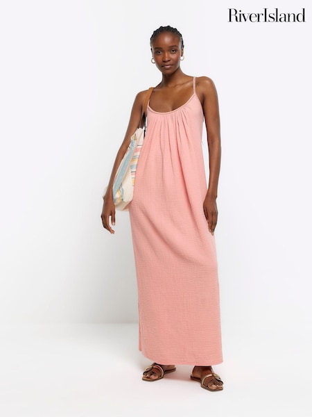 River Island 100% Cotton Textured Slip Midi Dress (B66055) | 143 LEI