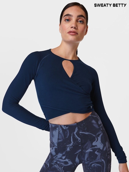 Sweaty Betty Navy Blue Mindful Flex Wrap Long Sleeve Top (B66076) | €44