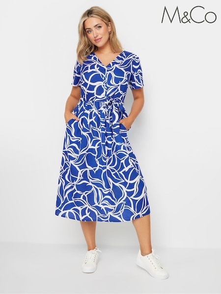 M&Co Blue/White Cobalt Abstract Print Midi Dress (B66090) | €43