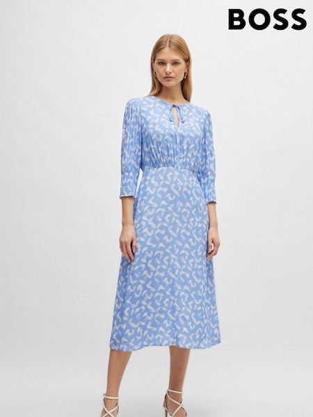 BOSS Blue Tie-Neck Dress With Cropped Sleeves (B66098) | €298