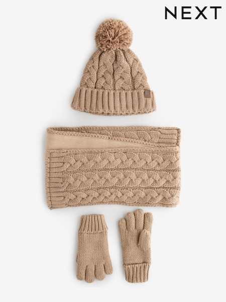 Neutral Cable Knit Hat, Glove & Scarf Set (3-16yrs) (B66117) | €24 - €28