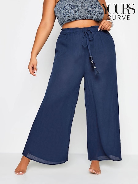 Yours Curve Blue Tassel Trousers (B66123) | AED128