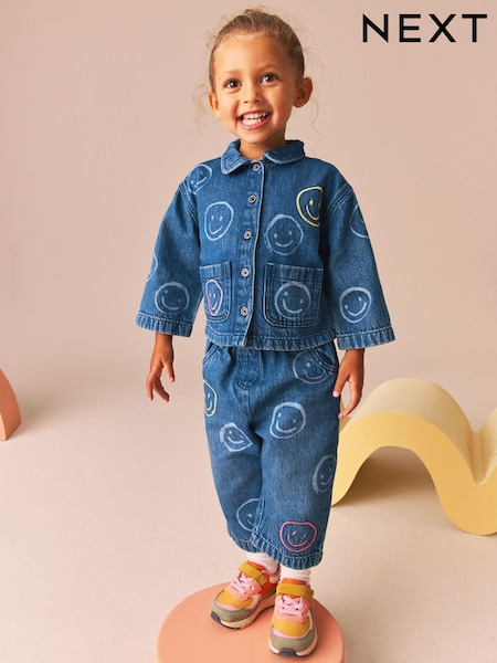 دنيم وجه مبتسم - 100% Cotton Shacket and Trousers Set (3mths-7yrs) (B66247) | ‏109 ر.ق. - ‏129 ر.ق.