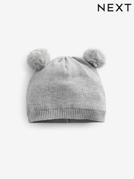 Grey Double Pom Knitted Baby Hat (0mths-2yrs) (B66274) | €7