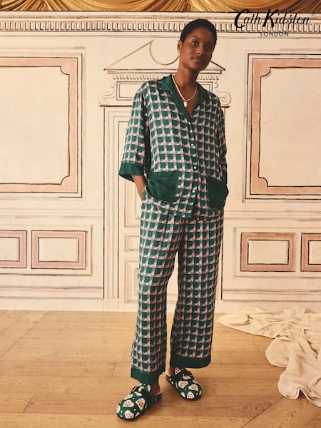 Cath Kidston Green Check Woven Viscose Pyjama Set (B66292) | R$ 590