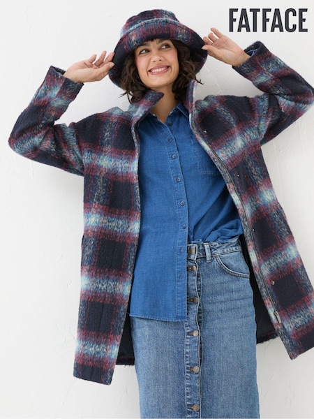 FatFace Freya Blue Wool Blend Check Coat (B66339) | €92