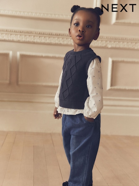 Navy Mock Layer 100% Cotton Jumper and Trousers Set (3mths-7yrs) (B66403) | AED102 - AED117