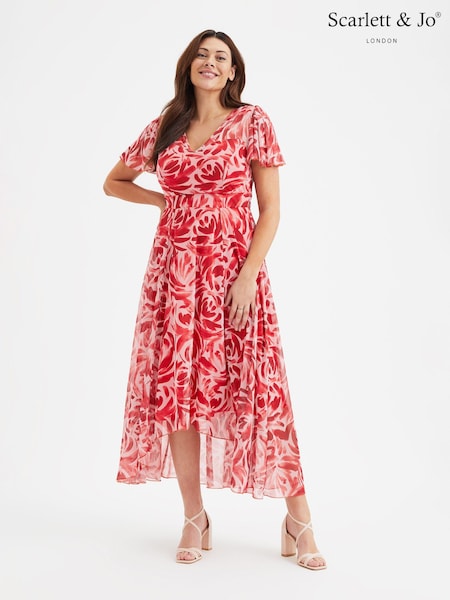 Scarlett & Jo Red Tilly Print Angel Sleeve Sweetheart Dress (B66434) | €118