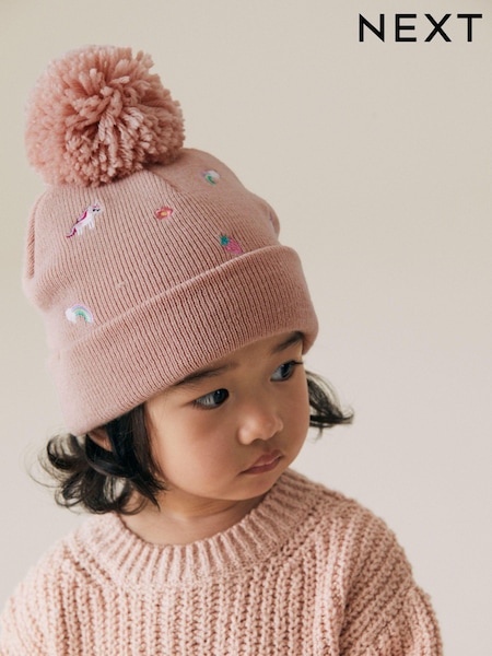 rožnata Unicorn - Embroidered Pom Beanie Hat (3mths-6yrs) (B66487) | € 4 - € 6
