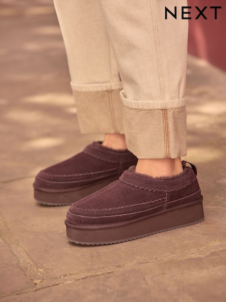 بني - Forever Comfort® Leather Cosy Borg Lined Slip-On Shoes (B66520) | ‏8 د.ب.‏