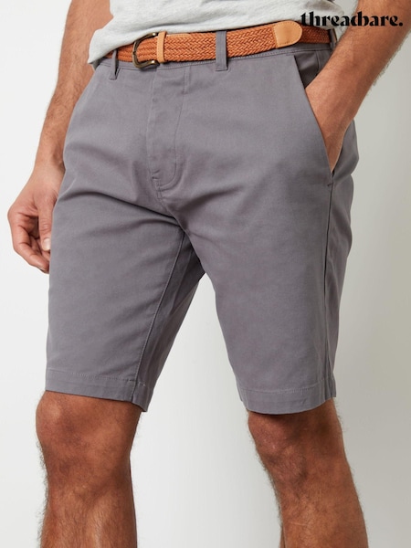 Gri - Pantaloni scurți chino elastici cu curea din țesătură elastică Threadbare (B66568) | 179 LEI