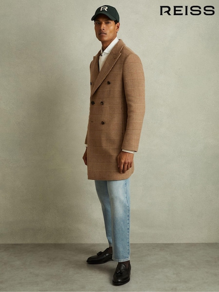 Reiss Camel Rimini Wool Blend Double Breasted Overcoat (B66573) | €156