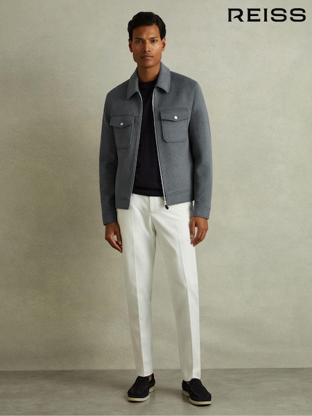 Reiss Sky Blue Melange Peridoe Zip-Through Trucker Jacket with Wool (B66579) | AED2,002