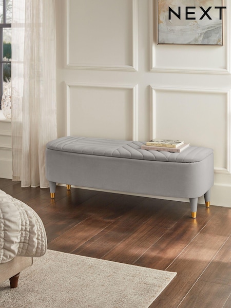 Soft Velvet Mid Grey Valencia Upholstered Storage Ottoman (B66609) | €325