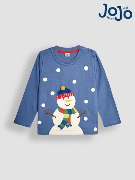 JoJo Maman Bébé Blue Snowman Top (B66632) | SGD 37