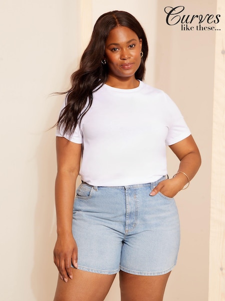 Alb - Curves Like These Crew Neck Tricou (B66651) | 72 LEI
