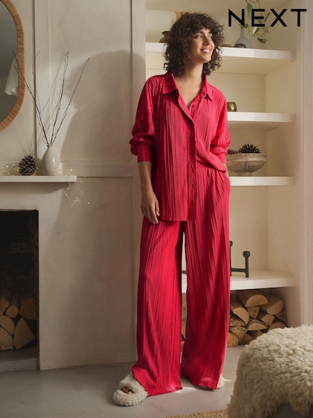 Red Plisse Button Through Pyjamas (B66659) | €21