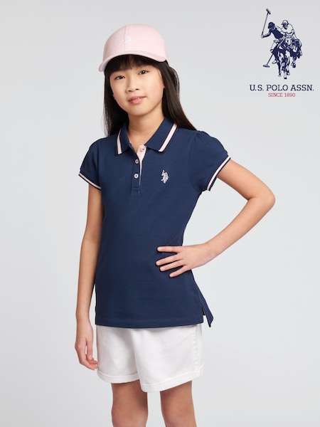 U.S. Polo Assn. Blue Cap Sleeve Girls 100% Cotton Polo Shirt (B66863) | AED175 - AED210