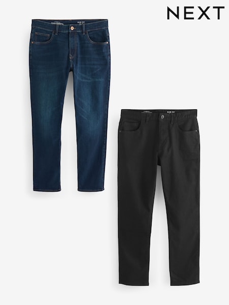 Blue Mid/Black Solid 2 Pack Slim Fit Classic Stretch Jeans (B66905) | €57