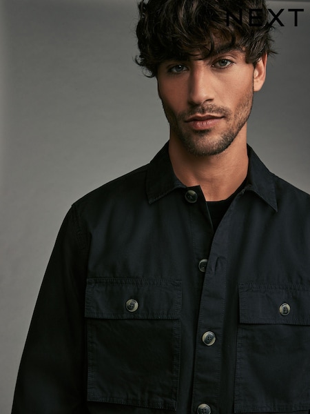 Black 100% Cotton Twin Pocket Shacket (B66928) | R$ 460