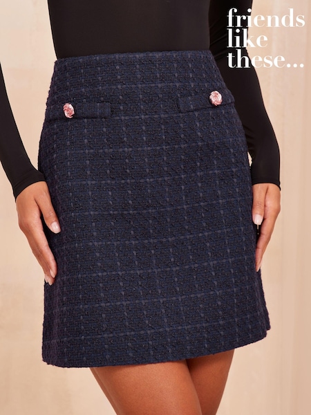 Gri - Friends Like These Boucle Mini Fuste cu detalii de nasturi (B66957) | 121 LEI