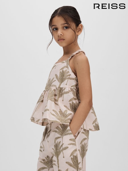 Reiss Neutral Klemee 9-13 yrs Linen-Cotton Peplum Top (B67007) | 294 QAR