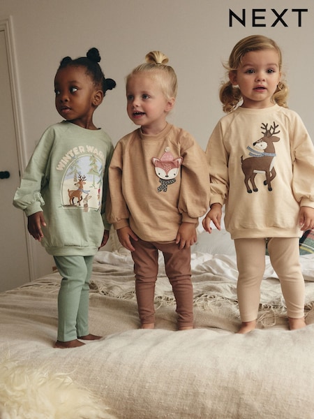 Salbeigrün/Cream/Camel Charakter - 100% Cotton Leggings Pyjamas 3 Pack (9mths-8yrs) (B67101) | 28 € - 35 €